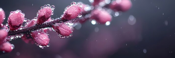 Poster - indistinct pink blossoms with water droplets