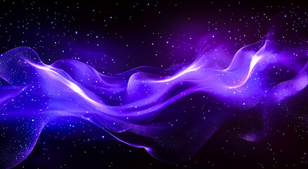 Purple particles space cosmos smoke wave and light abstract background with shining dots and stars.