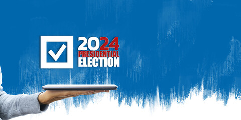Aufkleber - Bright banner for the 2024 USA presidential election with a checkmark icon.