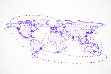 Poster - world map with connections and dots. 3d rendering