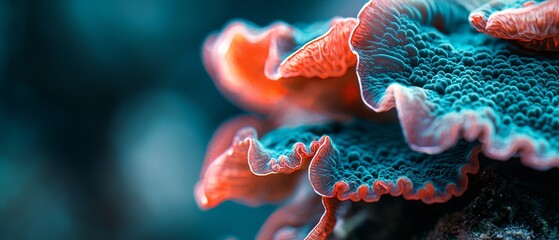 Poster -  A tight shot of an orange-blue coral, surrounded by background corals, and foreground water