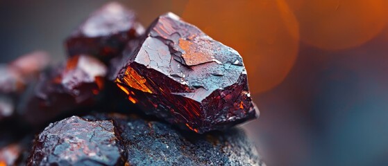 Poster -  A tight shot of assorted rocks topped with red and yellow crystals