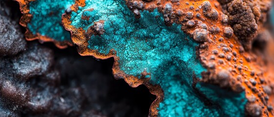 Poster -  A tight shot of a coral fragment, showcasing blue and orange varieties at its base