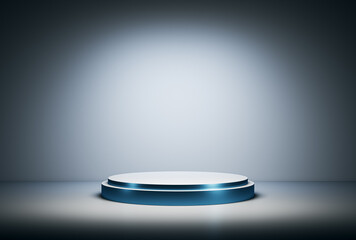 Aufkleber - Modern circular podium under spotlight in a clean exhibition room. 3D Rendering