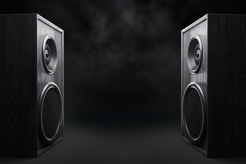 Poster - Speakers on dark background for music equipment display. 3D Rendering