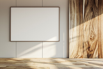 Sticker - Modern empty room with a blank wall and wooden paneling. 3D Rendering