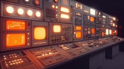 Poster - A Futuristic Control Panel with Glowing Screens and Buttons