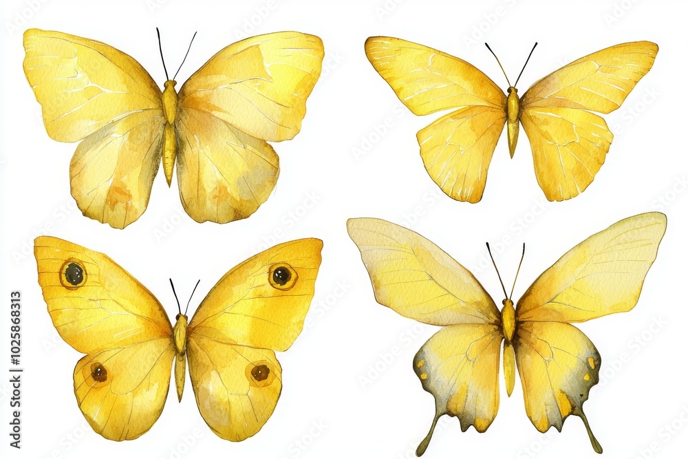 Watercolor painting of butterflies isolated on a white background ...