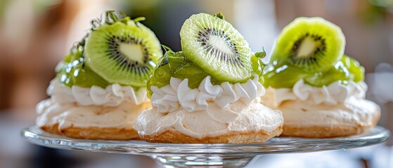 Poster - whipped cream base topped with multiple kiwi slices, crowned by a single kiwi slice