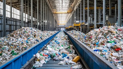 Wall Mural - In an industrial waste recycling plant, metals, plastics, and chemicals from manufacturing are recycled for reuse.