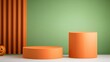 © Thanawat - Halloween-themed podium setup featuring orange platforms, a jack-o'-lantern, and a green background. Ideal for showcasing festive products or seasonal decor