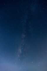 Amazing Panorama blue night sky milky way and star on dark background.Universe filled with stars, nebula and galaxy with noise and grain.Photo by long exposure and select white balance.selection focus