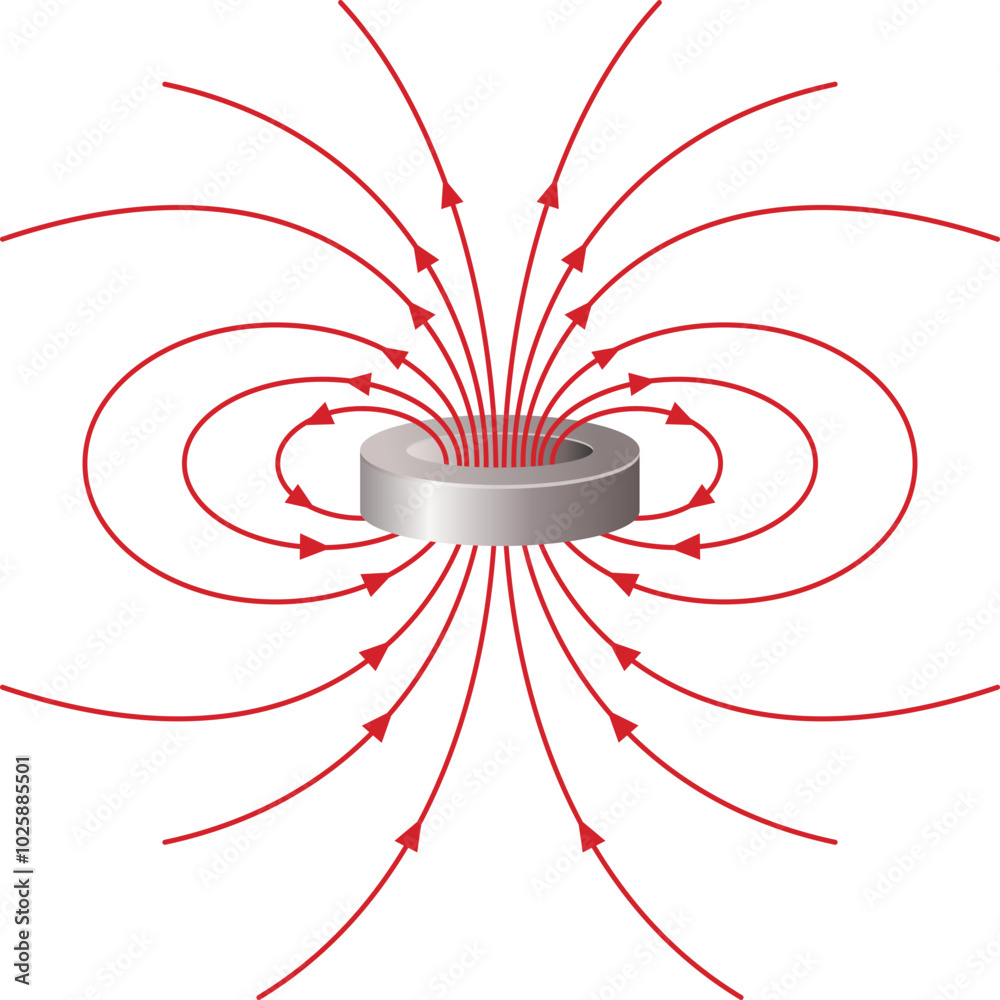 Disc magnet with magnetic field lines. Vector color illustration. Stock ...