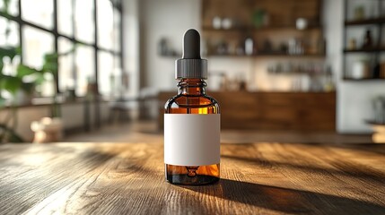 Canvas Print - Bottle of essential oil or serum with a dropper and white label