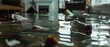 © Ai Studio - An indoor flood scene reveals various everyday objects floating in water, illustrating a surreal disruption of normalcy and domestic life.