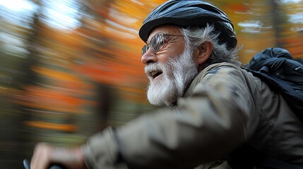 Aufkleber - Senior mountain biker navigating a technical downhill course with speed and precision Stock Photo with side copy space
