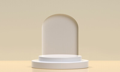 Wall Mural - white product display podium in studio room, pastel beige color for display presentation