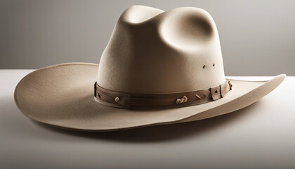  Traditional cowboy hat with a wide brim on an isolated plain white background.