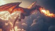 © VIK - The majestic dragon flies through a cloudy sky, breathing fire