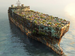 Wall Mural - Maritime circular economy visualized through the recycling of old ships as raw materials.