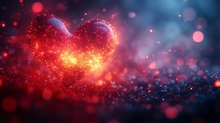Poster - Beautiful heart shape bokeh effect with a subtle gradient from deep red to soft blush creating a festive atmosphere for Valentines Day or Womens Day