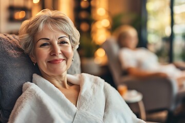 Close up portrait of senior woman in spa salon