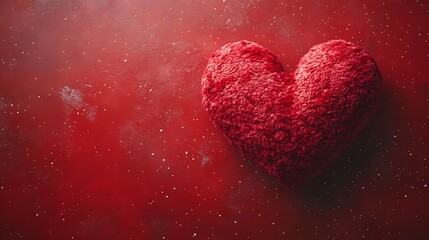 Poster - Charming astronaut holding a big plush red heart floating in space with a simple red background creating a whimsical and romantic Valentine's Day scene with a minimalist touch