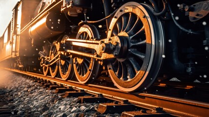 Train Wheels at Sunset