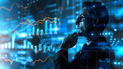 Poster - Illustrated Background of a Financial Advisor with Charts and Graphs, Business Theme, Portrait Shot, Financial Advisor, Charts