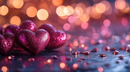 Poster - Dreamy Valentine's Day scene with glowing festive lights heartshaped chocolates and sparkling love symbols set against a shiny backdrop creating a romantic vibrant atmosphere