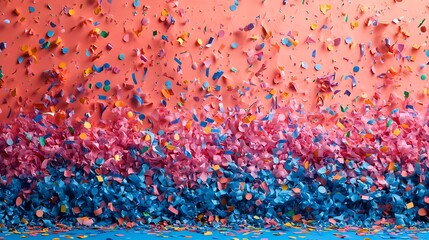 Poster - Dynamic party backdrop featuring swirling streamers bursts of confetti and whimsical colorful funny faces scattered throughout creating a lively energetic atmosphere without people