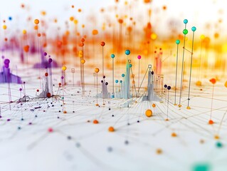 Poster - Abstract representation of data visualization, featuring colorful nodes and connections symbolizing network and technology.