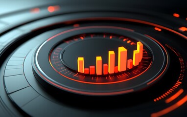 Fototapete - Abstract representation of data visualization with glowing bars on a dark background, ideal for tech and finance themes.