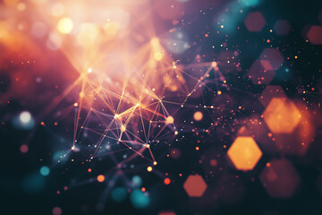 Fototapete - Abstract Polygon Neon Texture with Glowing Elements