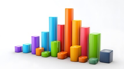 Poster - Colorful 3D bar graph representing data analysis and statistics in a modern design, ideal for business presentations and reports.