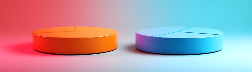 Poster - Colorful circular objects in vibrant orange and blue tones create a striking contrast against a gradient background.