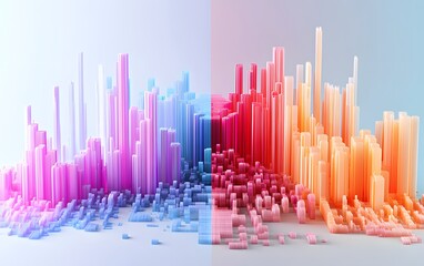 Poster - Colorful data visualization with pink and orange bars representing statistical information and trends in a modern design.