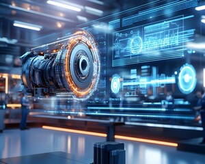 Poster - futuristic digital display showcasing advanced technology in a high-tech environment, emphasizing in