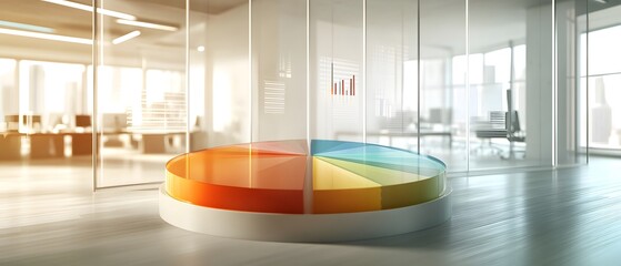 Fototapete - Modern office interior featuring a colorful pie chart display, ideal for business and analytics concepts.