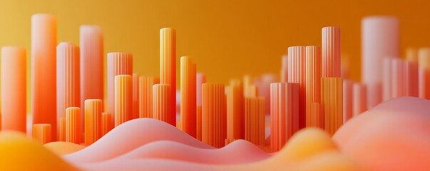 Poster - Vibrant abstract landscape featuring a blend of orange and pink shapes, representing fluidity and modern design.