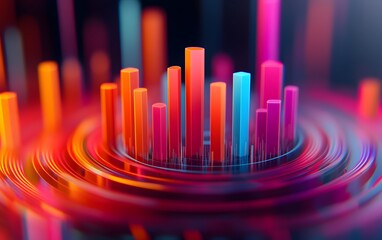 Fototapete - Vibrant color bars radiate in a dynamic pattern, representing data visualization and modern technology in a visually striking way.