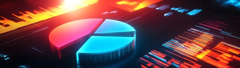 Fototapete - Vibrant data visualization featuring colorful pie chart against a dynamic background, ideal for presentations and reports.