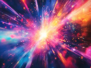 Poster - A visually striking colorful light flare in digital art, with beams of light in vibrant, abstract colors, ideal for creative projects or artistic visualizations