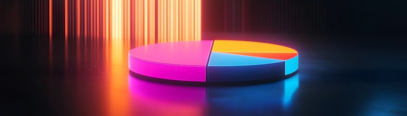 Poster - A vibrant pie chart with neon colors set against a dark background, symbolizing data visualization and modern analytics.