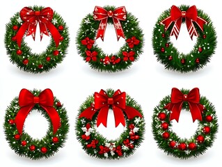 Sticker - Six festive Christmas wreaths with red bows