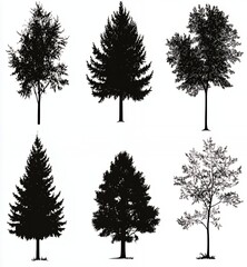 Sticker - Silhouettes of six trees in a minimalist design.