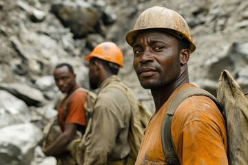 Mine Workers Brotherhood. African Men in Mining Site Working Together