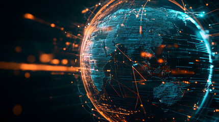 Poster - A computer generated image of a globe with a blue and orange background