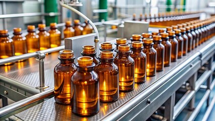 Pharmaceutical Production Line with Amber Bottles
