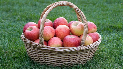 Wall Mural - A basket full of apples on a grassy field